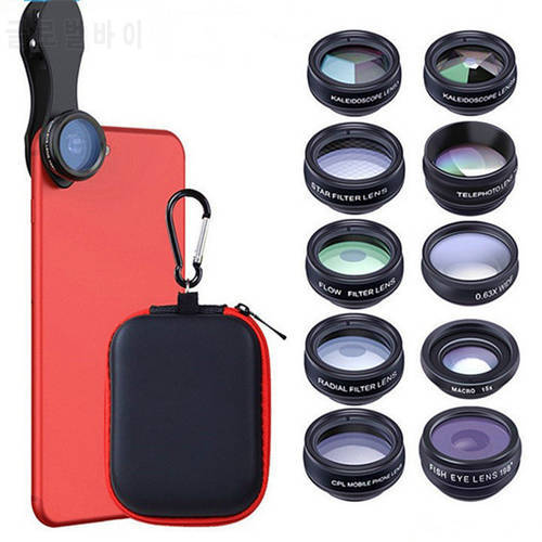10 In 1 Phone Camera Lens Kit Macro Lens For Phone Fish Eye Wide Macro Star Filter Lenses Multifunctional Mobile Phone Lens Hd
