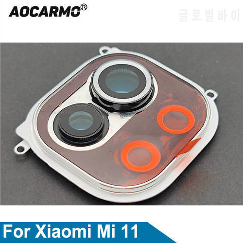 Aocarmo For Xiaomi Mi 11 Rear Back Camera Lens Glass With Frame Sticker Repair Part