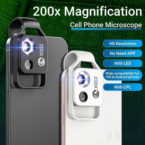 200X Magnification Microscope Lens With CPL Mobile LED Micro Pocket Macro Lens For Iphones All Smartphones