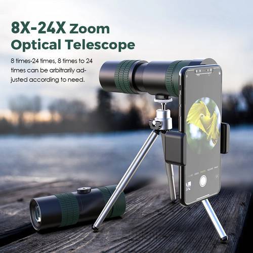 TOKOHANSUN 8-24x30 Zoom Telephoto Telescope lens Monocular Long Range Foldable Tele phone lenses for phones Hunting Camping