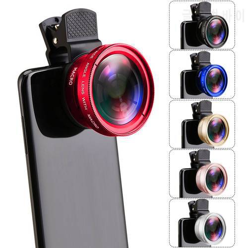 2 IN 1 Lenses Universal Clip Super Wide Angle HD Len for 37mm Mobile Phone Lens Portable 0.45X 49UV Smart Phone Accessories