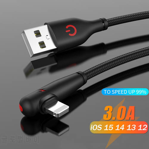 3A 90 Degree Fast Charging USB Charger Cable For iPhone 14 13 12 11 Pro X XR XS Max iPad Quick Charging Data Cable 0.25/1M