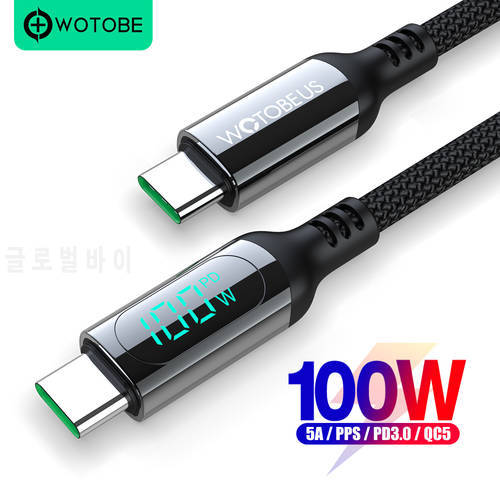 PD 100W LED Display 5A USB C to C Cable, WOTOBEUS Type-C Nylon Braided Cord for MacBook Pro iPad Asus Dell laptop mobile phones