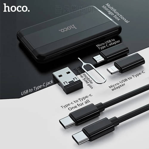 Hoco 6 in 1 Universal Smart Adapter Storage Box Micro USB Cable Type C Adapter Charge Set For iPhone Xiaomi Travel Storage Bag