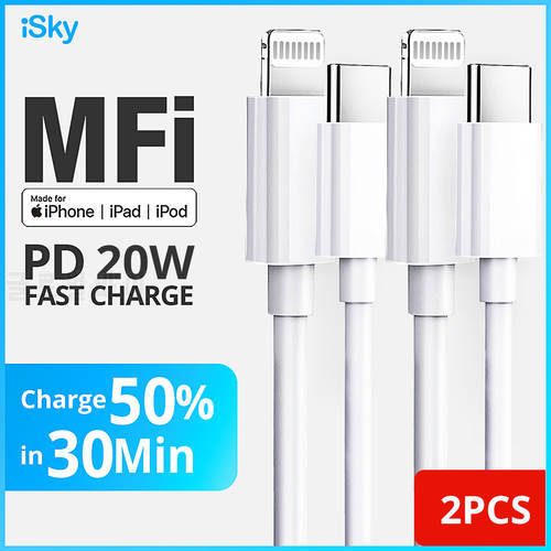 iSky MFi USB Type C to Lighting Cable for Phone Cable 12 11 X 8 Mini XR XsMax Pro PD Fast Charge MFi Certified Data Sync