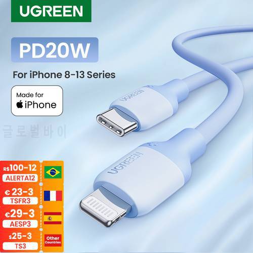 UGREEN MFi Silicone USB C to Lightning Cable 20W PD for iPhone 14 13 12 11 Pro Max Fast Charging for Phone Charger Type C Cable