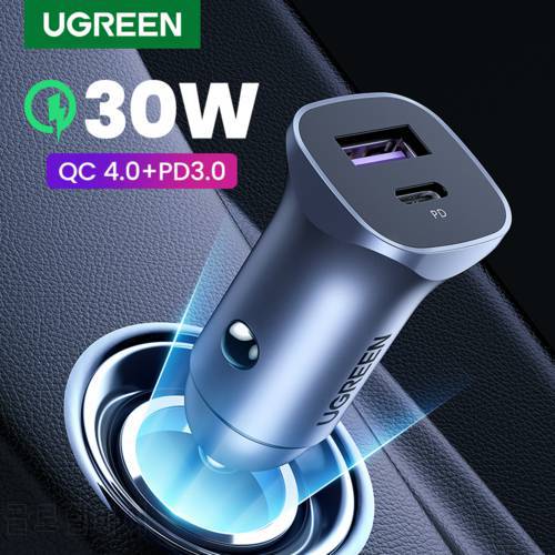 UGREEN 30W Car Charger Dual Port QC 4.0 3.0 Fast Charging For iPhone 14 13 12 Xiaomi Huawei Samsung Supercharge Type C Charger