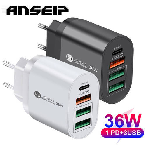 ANSEIP USB charger PD 36W Wall Fast charging Type c Quick Charge 3.0 for iPhone 13 12 11Xiaomi Huawei Samsung USB Charge adapter