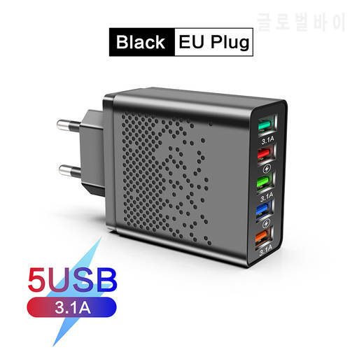 60W 5 USB Charger Fast Charger QC 3.0 Wall Charging For iPhone13 12 11 Samsung Xiaomi 12 Mobile 5 Ports EU US Plug usb charger