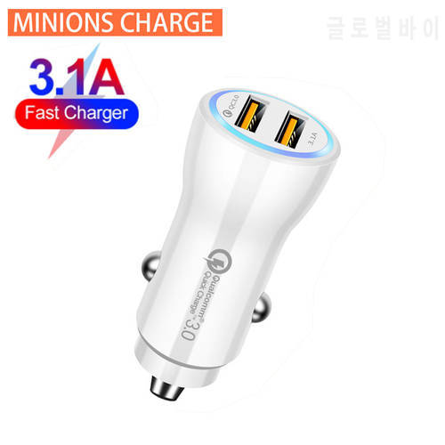 3.1A 2 Ports LED Mini USB Car Charger Quick Charge 3.0 30W Fast Charging Charger For iPhone Huawei Xiaomi Mi Type C Mobile Phone