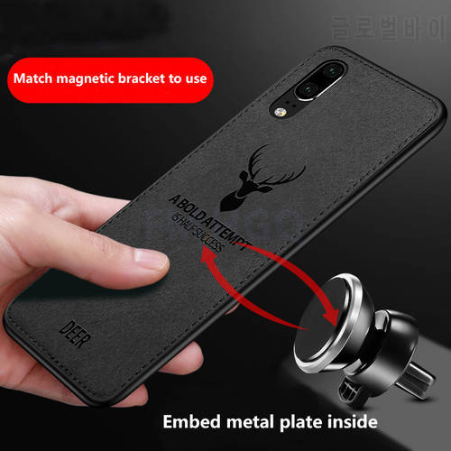 Hot Cloth Texture Deer 3D Soft TPU Magnetic Car Case For Huawei Mate 20 30 40 Pro Built-in Magnet Plate Case Cover For Honor 30