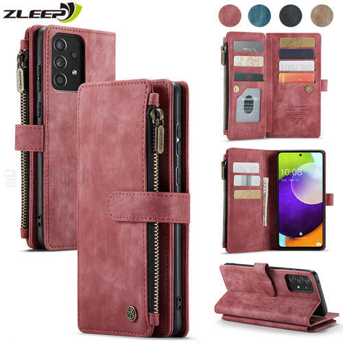 Zipper Wallet Magnetic Case For Samsung Galaxy A52 A72 A53 A33 A13 A51 A71 A50 A32 A22 A12 Retro Leather Flip Cards Phone Cover
