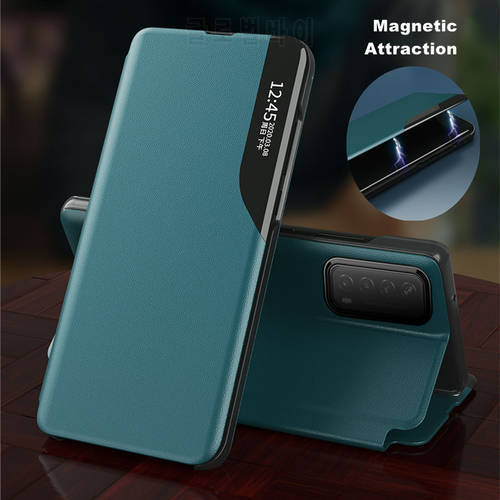 Flip Leather Phone Case For Huawei P Smart 2021 Luxury Smart Window View Magnetic Book Stand Cover For p smart 2021 6.67‘’ Coque
