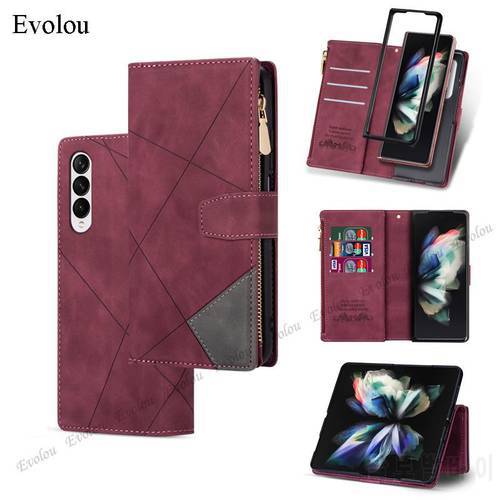 Splicing Leather Case For Samsung Galaxy Z Fold 3 5G Matte Flip Multifunction Wallet Phone Cover For Samsung Z Fold3 Holder Capa