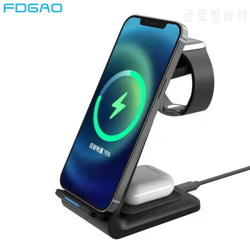 3 in 1 Wireless Charger Stand For iPhone 14 13 12 11 XS XR X 8 15W Fast Charging Dock Station for Apple Watch 8 7 6 AirPods Pro