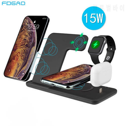 Wireless Charger Fast Charging For iPhone 14 13 12 11 X 8 XS XR Apple Watch 7 6 AirPods Pro Dock Station 15W 4 IN 1 Phone Holder