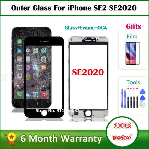 Outer Glass Screen For iPhone SE 2020 SE2 Front Touch Panel Repair Parts For iPhone SE2020 Out Glass Cover Lens +Frame + OCA