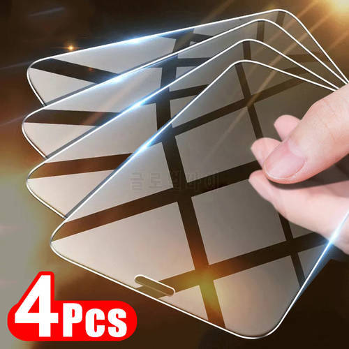 4PCS Protective Glass on for iPhone 13 12 11 Pro Mini X XR XS MAX Glass for iPhone 7 8 6 6s Plus 5 5s SE Screen Protector
