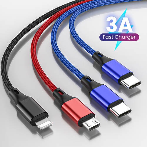 4 In 1 USB Cable 3 In 1 USB A To Micro USB/Type C/8 Pin Kable For iPhone Charger 3A Fast Charging Cord For iPhone 14 13 Xiaomi