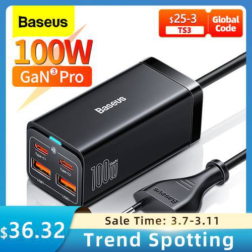 Baseus GaN 100W 65W Desktop Charger Quick Charge 4.0 QC 3.0 PD USB-C Type C USB Fast Charging For MacBook Samsung iPhone Laptop