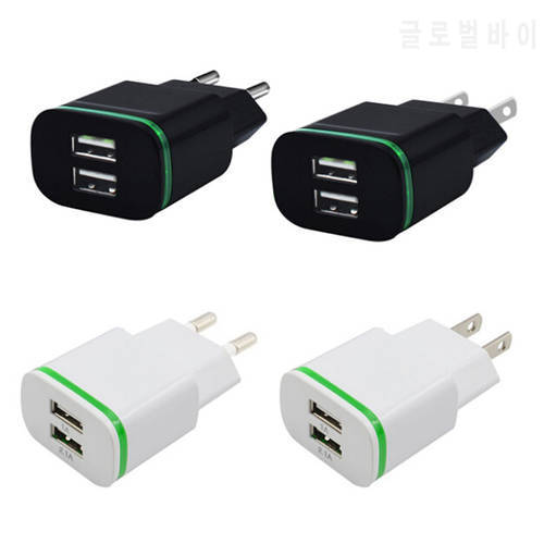 US EU Plug 2 Ports LED Light USB Charger 5V 2A Adapter for iPhone for Pad