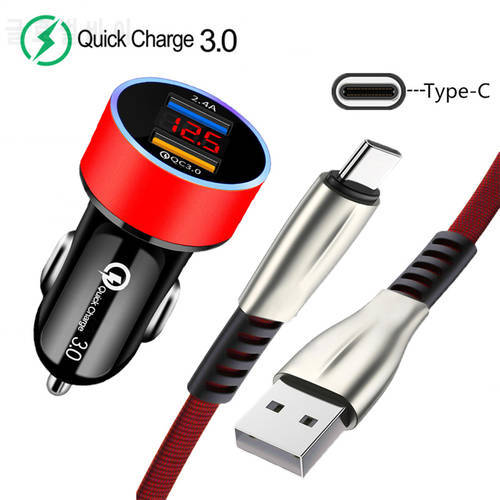 For Samsung Galaxy S21 S20 FE Note 20 Ultra S10 S9 S8 Plus Fast Car Charger Dual USB Quick Charge 3.0 Type-c USB Charging Cable