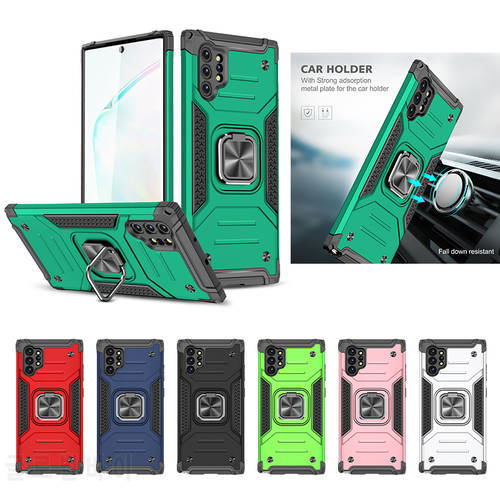 Magnetic Metal Ring Stand Holder Armor Shockproof Case For Samsung Galaxy Note 10 Plus 5G Soft TPU Frame Hard PC Back Cover