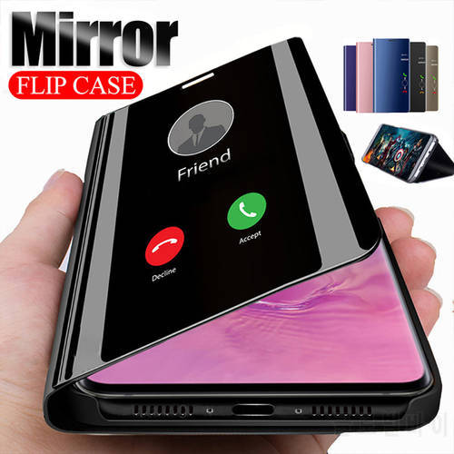 Smart View Mirror PU Leather Flip Cover For Samsung Galaxy A12 A22 A32 A52 A52S A72 M12 M22 A21S A31 A51 A71 S22 Plus Ultra Case