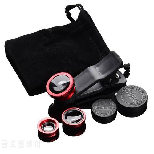 3-in-1 Wide Angle Macro Fisheye Lens Camera Kits Mobile Phone Fish Eye Lenses with Clip 0.67x for All Cell Phones