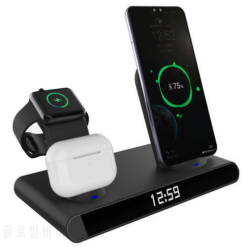3 in 1 Wireless Charger For iPhone 13 12 11 Pro Max iWatch AirPods Qi Fast Charging Dock Station Alarm Clock Wireless Chargers