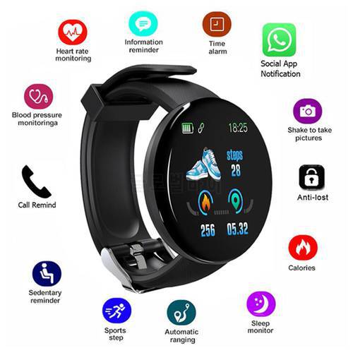 D18 Bluetooth Smart Watch Men Women Blood Pressure Round Smartwatch Waterproof Sport Tracker Fitness Tracker For Android IOS