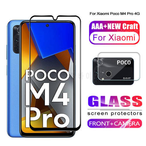 2in1 Screen Protective Full Cover Tempered Glass Film For Xiaomi Poco M4 Pro 4G 6.43