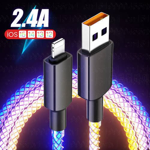 Flow USB Data Cable For iPhone 13 12 Pro Max 11 XS XR X 8 7 6 Flow Luminous Mobile Phone Charging Charger Cord Data Cable Wire
