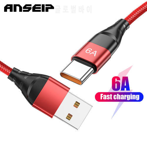 ANSEIP USB Type c Cable For Xiaomi Mi 11 10 9 Redmi Samsung Huawei P30 P40 Android 6A Fast charger Cable USB C Charge Data Cord