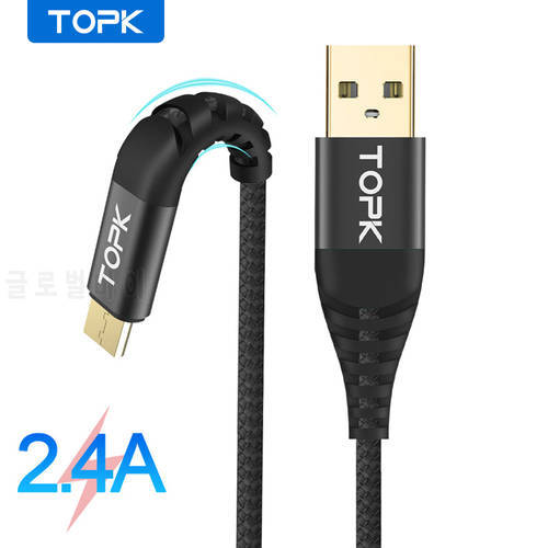 TOPK AN42 Micro USB Cable Nylon Braid Data Cable For Samsung Galaxy S7 Edge S6 Xiaomi Redmi Note 5 Mobile Phone Cables