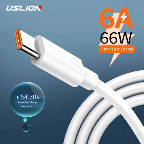 USLION 6A USB 66W Type C Cable USB Fast Charging Phone Charger Type-C Data Cord For Xiaomi Redmi note 10 Samsung USB C Cable
