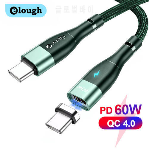 Elough 60W Magnetic USB C To USB Type C Cable PD Fast Magnetic Charger Cord USB-C Type C for Samsung Xiaomi POCO X3 Macbook iPad