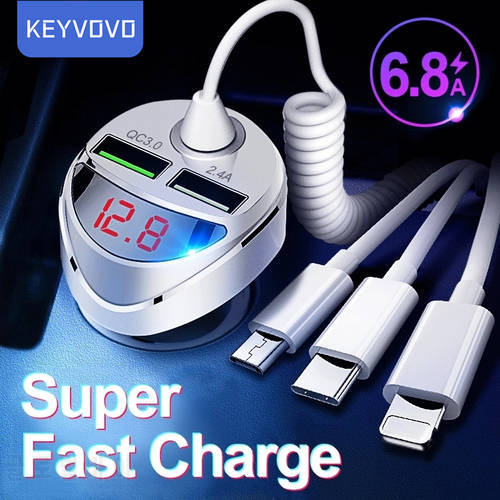 3 In 1 QC 3.0 Quick Car Charger with Cable for iPhone 13 12 11 Samsung Xiaomi Huawei Micro USB Type C Fast Phone Charge Charger