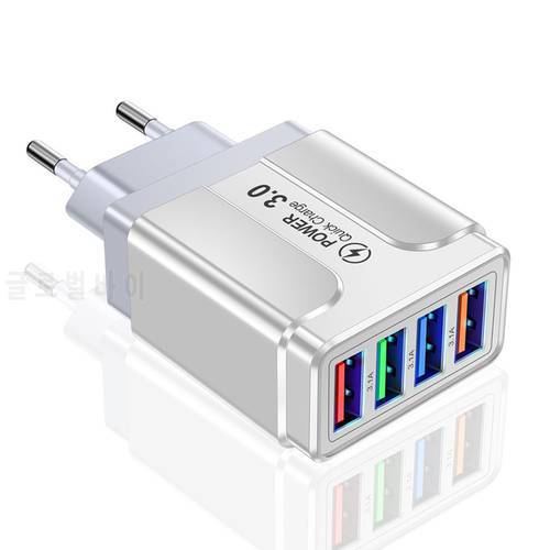 4USB Mobile Fast Phone Charger 3.1A Multi-Port Universal Travel Home EU/US/UK Plug Wall Charging Head for Tablet Smart Phone