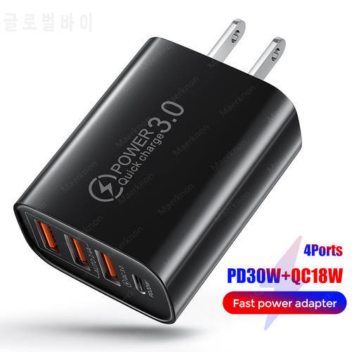 48W USB Charger Quick Charge 3.0 Type C PD Fast Charging for iPhone 12 13 Xiaomi Samsung Wall Mobile Phone Charger EU/US Plug