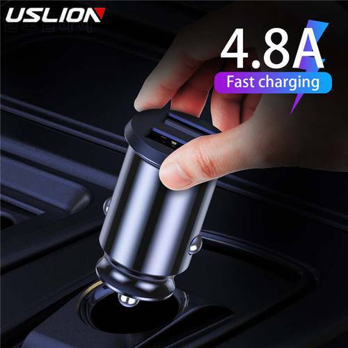 USLION USB Car Charger QC 3.0 Fast Charing 2 Port USB 2.4A 12-24V Car Cigarette Socket Lighter For Car Adapter For iPhone Xiaomi