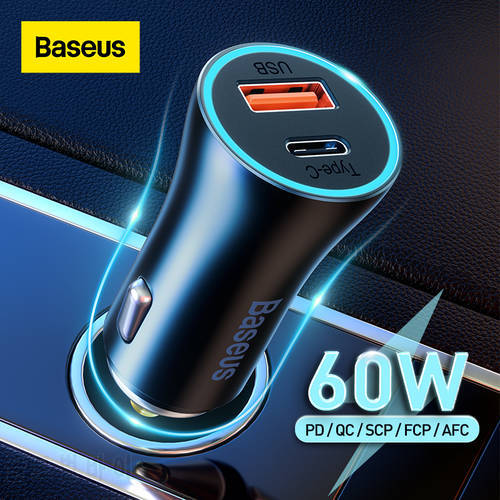 Baseus 60W Car Charger Quick Charge 4.0 3.0 For Xiaomi USB C Type C PD Fast Car Phone Charger For iPhone 13 14 11 Pro Max Xiaomi