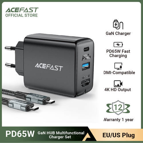 ACEFAST Portable GaN 65W Fast Charger 4K/60Hz HDMI-Compatible TV Docking Station For Switch 3Ports Type C QC3.0 Notebook Charger