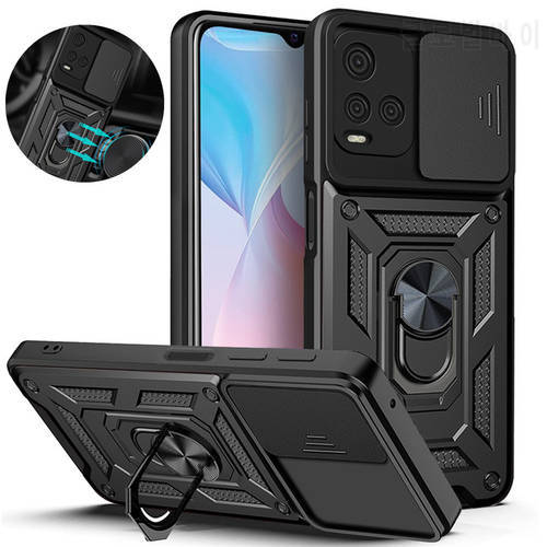 Slide Camera Shockproof Armor Phone Case For Vivo Y21 Y21S Car Magnetic Holder Ring Stand Back Cover for Vivo Y33S Protect Shell