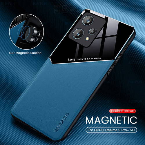 Leather Car Magnetic Holder Cover For Realme 9 Pro Plus Pro+ ProPlus Realme9 9Pro+ 5G Soft Frame Shockproof Coque Realmi 9i Case