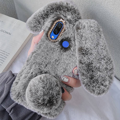 Fluffy Rabbit Silicone Bunny Plush Phone case For Huawei P20 lite E P40 P30 Pro Mate 10 lite honor 20 S 7A 8A Y6 Y5 2018 Y7 2019