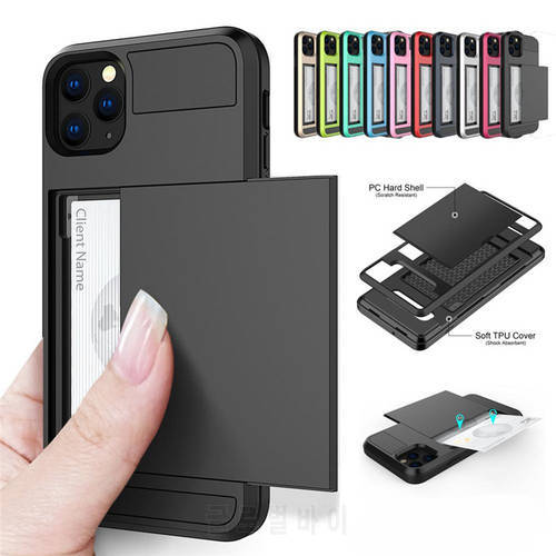 Slide Wallet Credit Card Slot Phone Case For iPhone 14 13 12 11Pro Max XR XS Max X 8 7 Plus Edge TPU Armor Shockproof Back Cover