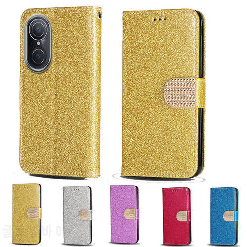 Luxury Glitter Diamond Flip Leather Wallet Phone Case For Huawei Nova 9 SE Phone stand function cover with card slot