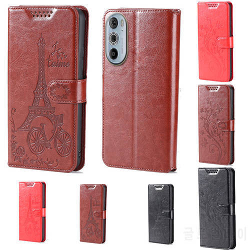 intaglio icon butterfly flower Tower Flip Leather Wallet Phone Case For Motorola Edge 30/Edge 30 Pro Phone cover with card slot