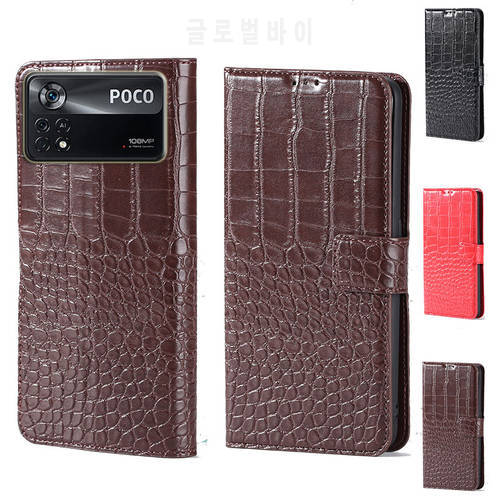 For PocoPhone Poco M4 Pro 4G Crocodile design Flip Leather Wallet Phone Case For Xiaomi Poco X4 Pro 5G Phone cover card slot